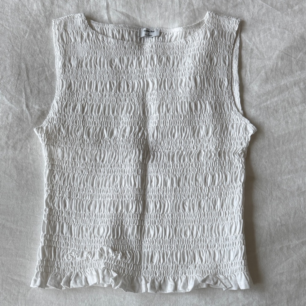 Sunday Best White Smocked Ruffle Tank